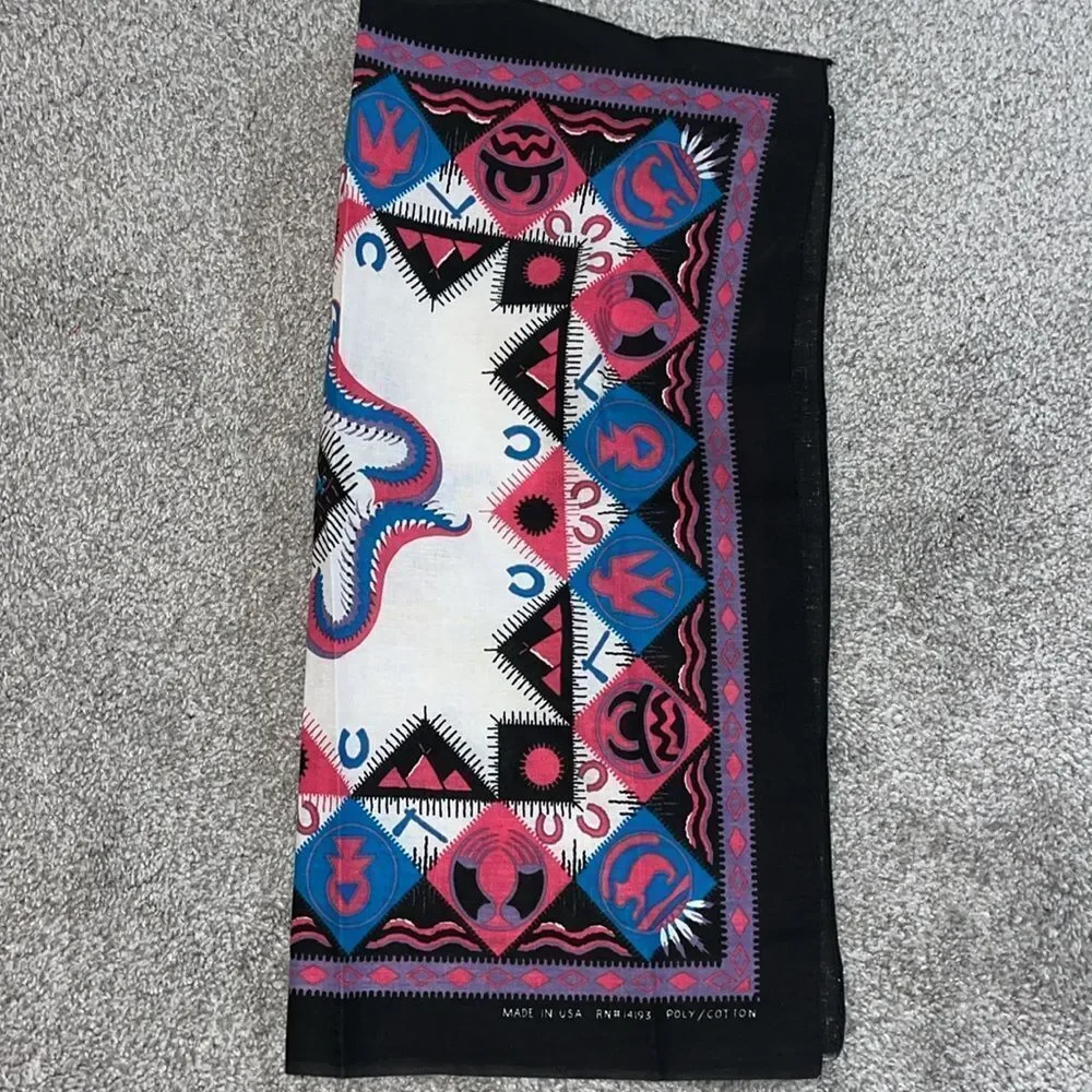 New 22” Vintage Navajo Native American Indian Bandana cloth Pink Black Turquoise